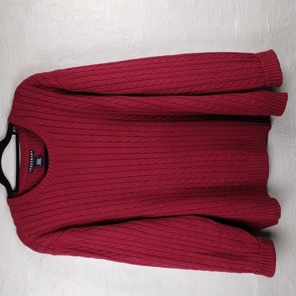 Consensus Sportswear Burgundy Cable Knit  Crewneck Long Sleeve Pullover Sweater - Picture 10 of 10